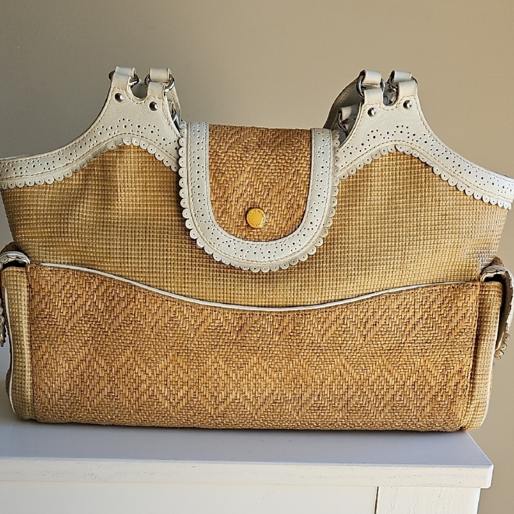 Cole Haan Tan and White Woven Handbag